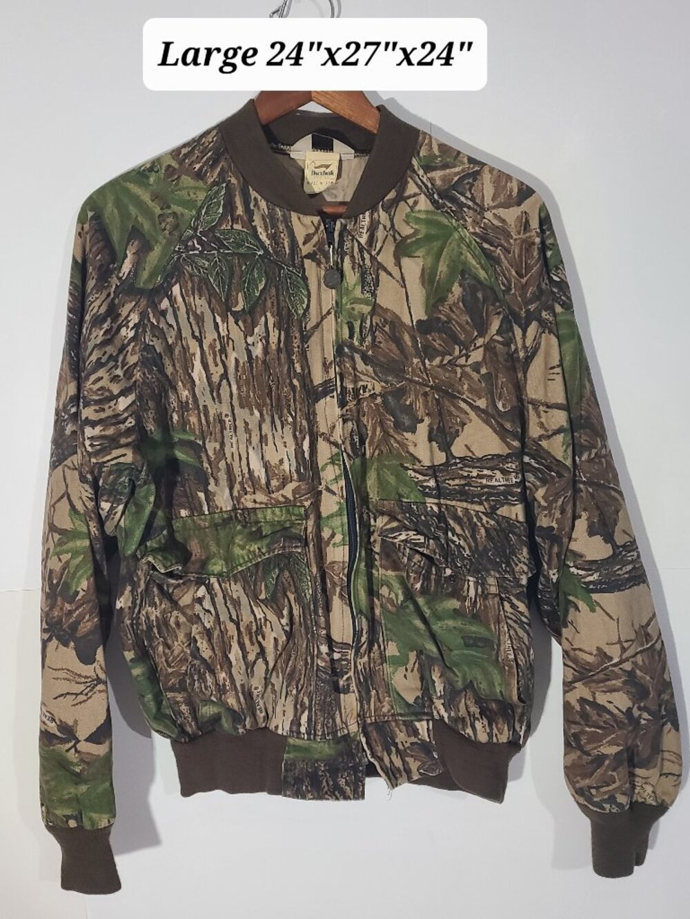 Vintage 80/90s Duxbak Realtree Bomber Cotton Canvas Large Jacket Made in USA